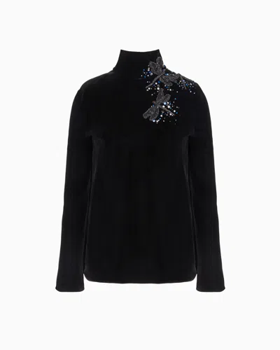 Giorgio Armani Velvet Blouse With Dragonfly Embroidery In Black