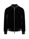 Giorgio Armani Velvet Bomber With Ribbed Accents In Black