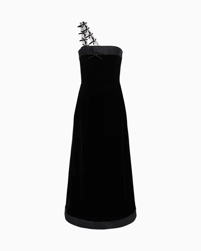 Giorgio Armani Velvet Bustier Dress With Embroidery In Black