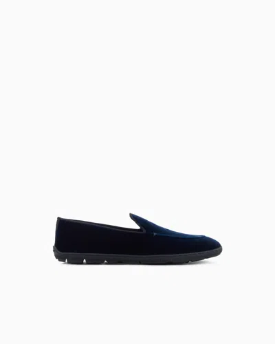 Giorgio Armani Velvet Casual Loafers In Blue