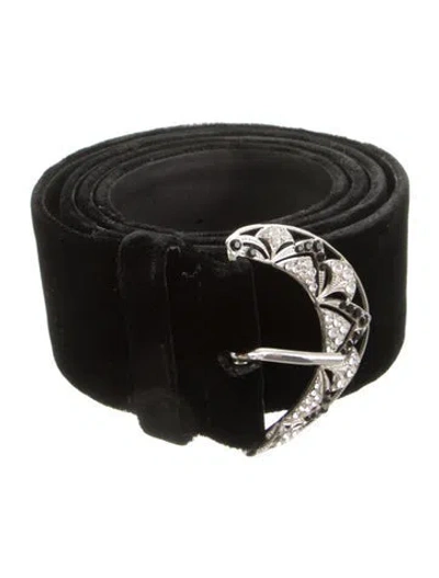 Pre-owned Giorgio Armani Velvet Crystal Embellishments Belt In Black