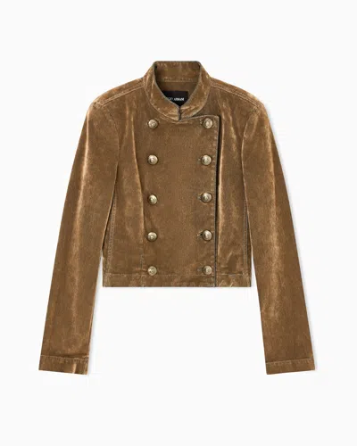 Giorgio Armani Velvet Double-breasted Short Jacket In Sand
