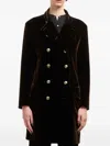 Giorgio Armani Velvet-effect Double-breasted Coat In Brown