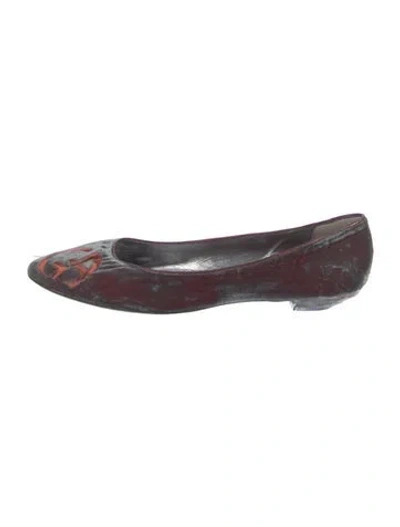 Pre-owned Giorgio Armani Velvet Embroidered Accent Ballet Flats In Neutral