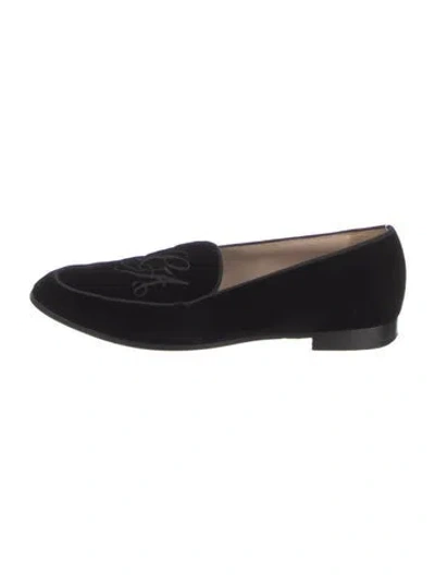 Pre-owned Giorgio Armani Velvet Embroidered Accent Loafers In Black