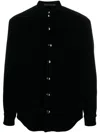 Giorgio Armani Velvet-finish Press-stud Fastening Shirt Jacket In Blau
