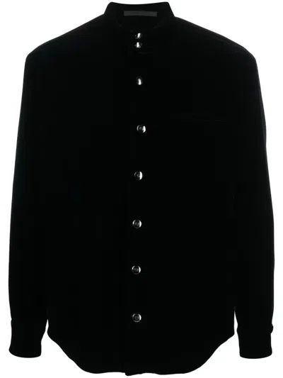 Giorgio Armani Velvet-finish Press-stud Fastening Shirt Jacket In Blau