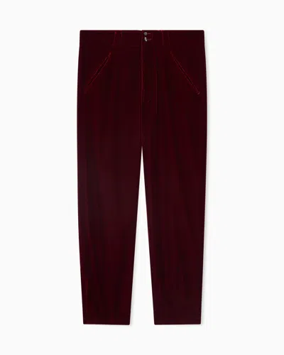 Giorgio Armani Velvet, Flat-front Trousers In Burgundy