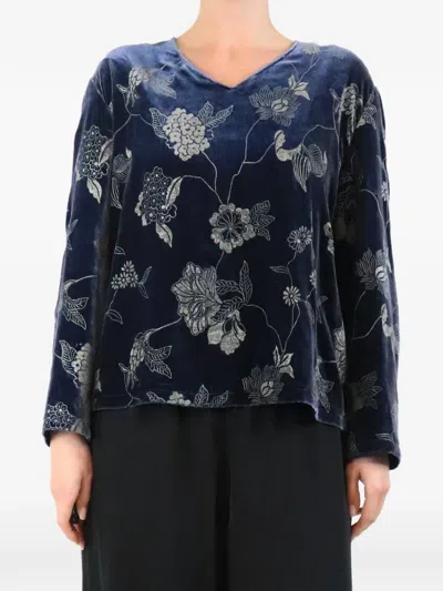 Pre-owned Giorgio Armani Velvet Jacquard Blouse In Blue