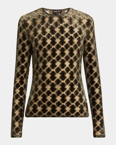 GIORGIO ARMANI VELVET JERSEY JACQUARD LONG-SLEEVE TOP