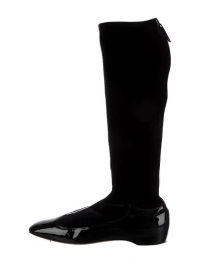 Pre-owned Giorgio Armani Velvet Leather Trim Embellishment Boots In Black