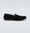 Giorgio Armani Glittered Textured-velvet Loafers In Black