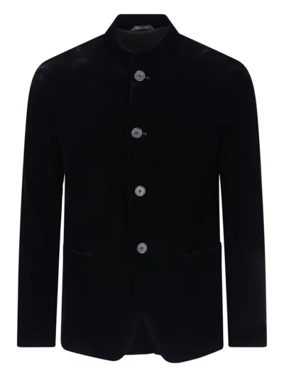 Giorgio Armani Velvet Texture Front Pockets Long Sleeves In Black