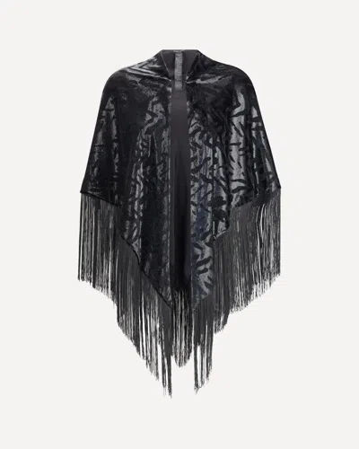 Giorgio Armani Velvet Shawl With Fringes In Black