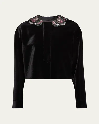 Giorgio Armani Crystal Embellished Jacket In Black