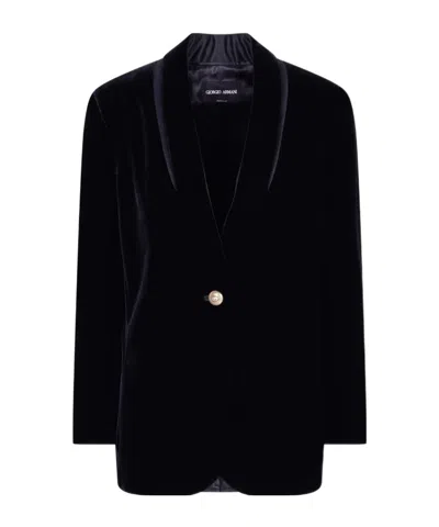 Giorgio Armani Velvet Single-breasted Blazer In Black