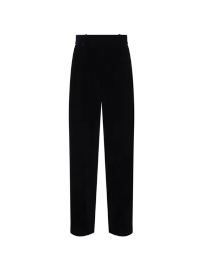 Giorgio Armani Velvet Straight-leg Trousers In Blue