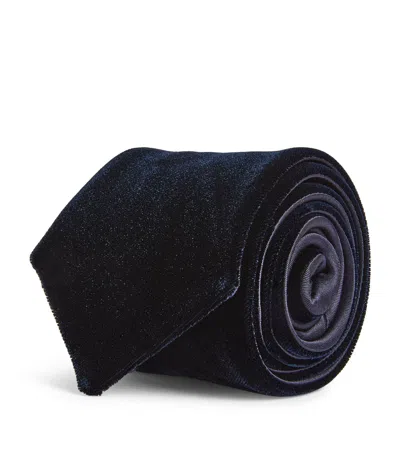 Giorgio Armani Velvet Tie In Blue