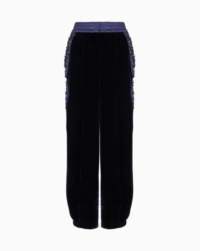 Giorgio Armani Velvet Trousers With Dragonfly Embroidery In Black