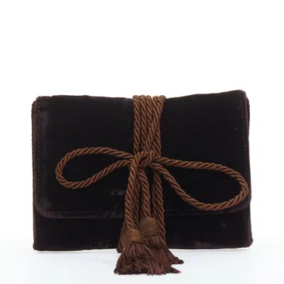 Giorgio Armani Velvet Twisted Tassel Clutch Bag In Brown