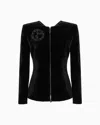 Giorgio Armani Velvet Zip-up Jacket With Bow Detail And Embroidery In Black