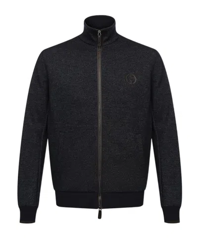 Giorgio Armani Vertical Collar Cardigan In Black