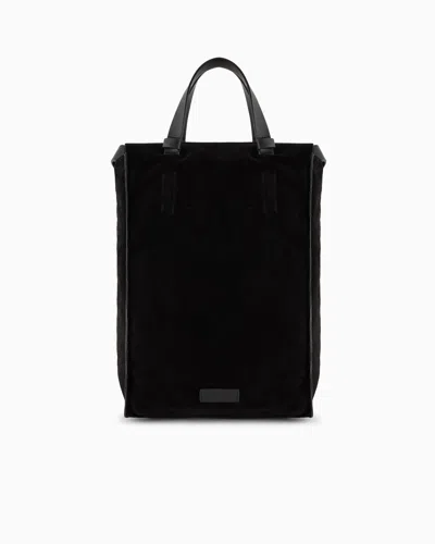 Giorgio Armani Vertical Suede Shopper Bag In Black