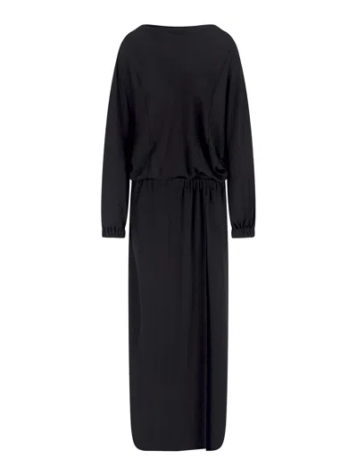 Giorgio Armani Triple Silk Georgette Long Sleeve Gown In Black