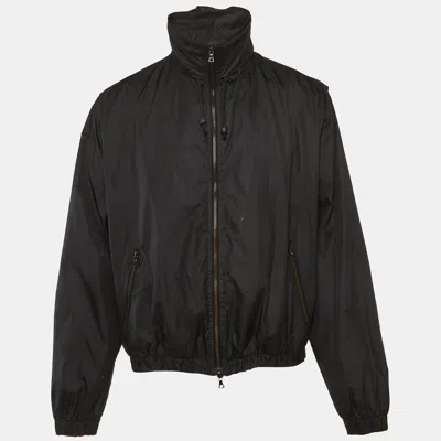 Pre-owned Giorgio Armani Vintage Black Synthetic Bomber Jacket Xl