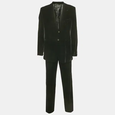 Pre-owned Giorgio Armani Vintage Black Velvet Pants Suit Xxl/xxxl