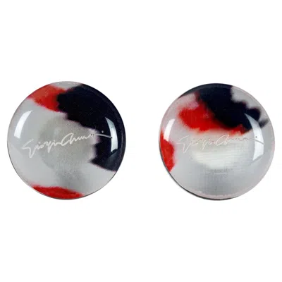 Pre-owned Giorgio Armani Vintage  Logo Red Black Lucite Acrylic Round Earrings