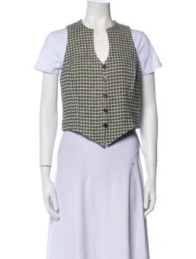 Pre-owned Giorgio Armani Vintage Houndstooth Print Vest In Green