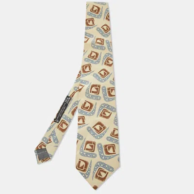 Pre-owned Giorgio Armani Vintage Khaki Printed Silk Tie In Beige