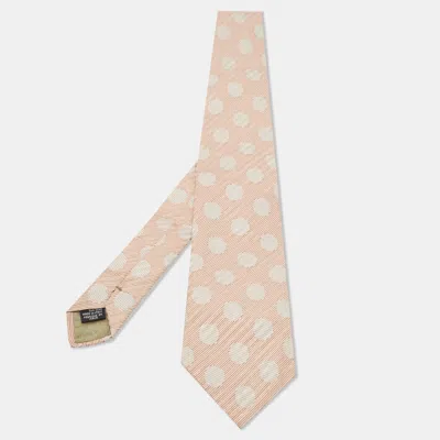 Giorgio Armani Vintage Pale Pink Polka Dot Silk Tie In Beige