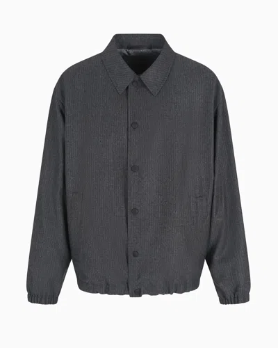 Giorgio Armani Virgin Wool And Cashmere Blouson With Jacquard Pinstripes In Grey