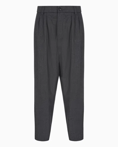 Giorgio Armani Virgin-wool And Cashmere Double-dart Trousers With Jacquard Pinstripes In Gray