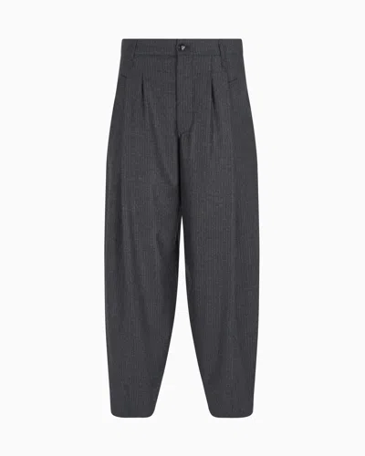Giorgio Armani Virgin-wool And Cashmere Single-pleat Trousers With Jacquard Pinstripes In Gray