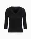 Giorgio Armani Virgin Wool And Viscose-blend V-neck Jumper In Black
