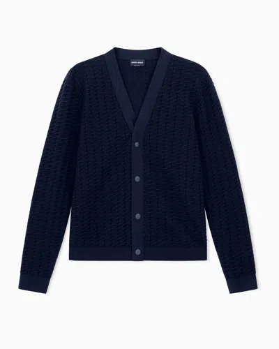 Giorgio Armani Virgin Wool Blend Cardigan In Blue