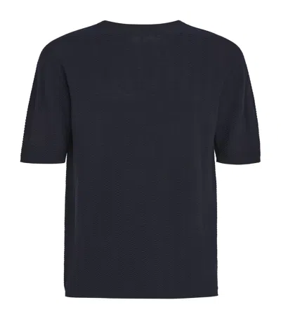 Giorgio Armani Virgin Wool-blend Chevron Knitted T-shirt In Blue