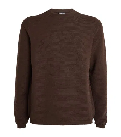 Giorgio Armani Virgin Wool-blend Jacquard Logo Sweater In Brown