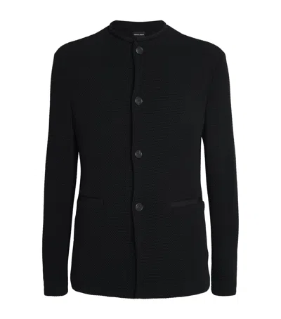 Giorgio Armani Virgin Wool-blend Textured Cardigan In Black
