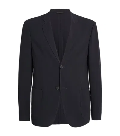 Giorgio Armani Virgin Wool Canneté-effect Blazer In Blue