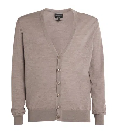 Giorgio Armani Virgin Wool Cardigan In Grey