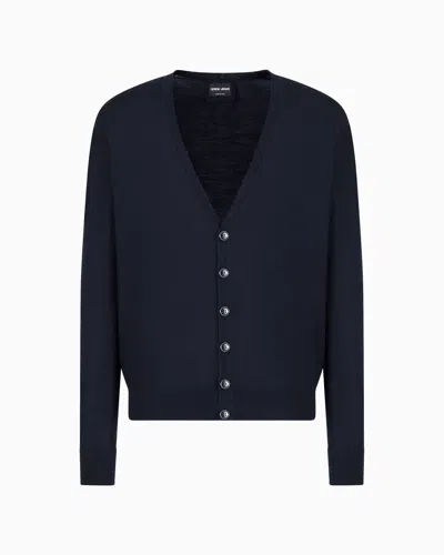Giorgio Armani Virgin-wool Cardigan With Buttons In Navy Blue