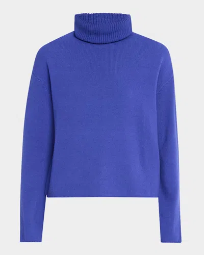 Giorgio Armani Virgin Wool Cashmere Turtleneck In Solid Medium Blue