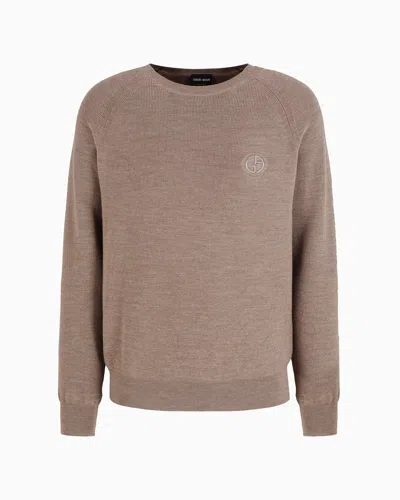 Giorgio Armani Virgin-wool, Crew-neck Jumper In Beige