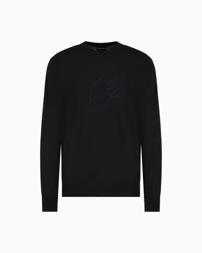 Giorgio Armani Virgin-wool, Crew-neck Jumper With Logo