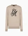Giorgio Armani Virgin-wool, Crew-neck Jumper With Logo In Beige