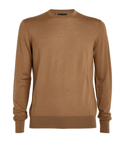 Giorgio Armani Virgin Wool Crew-neck Sweater In Beige